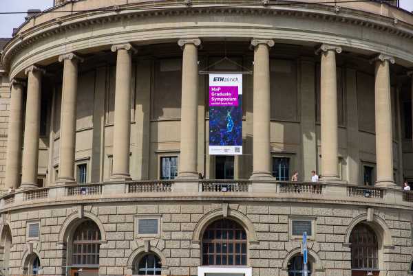 Symposium banner hanging on ETH's main building