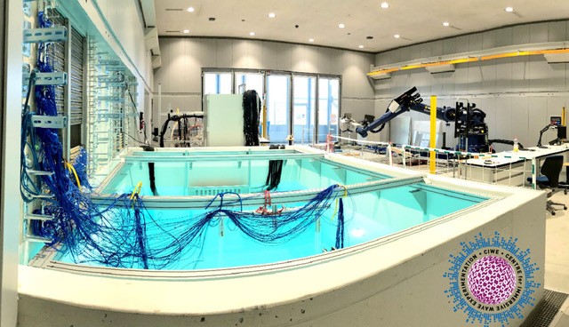 A pool with measuring devices submerged