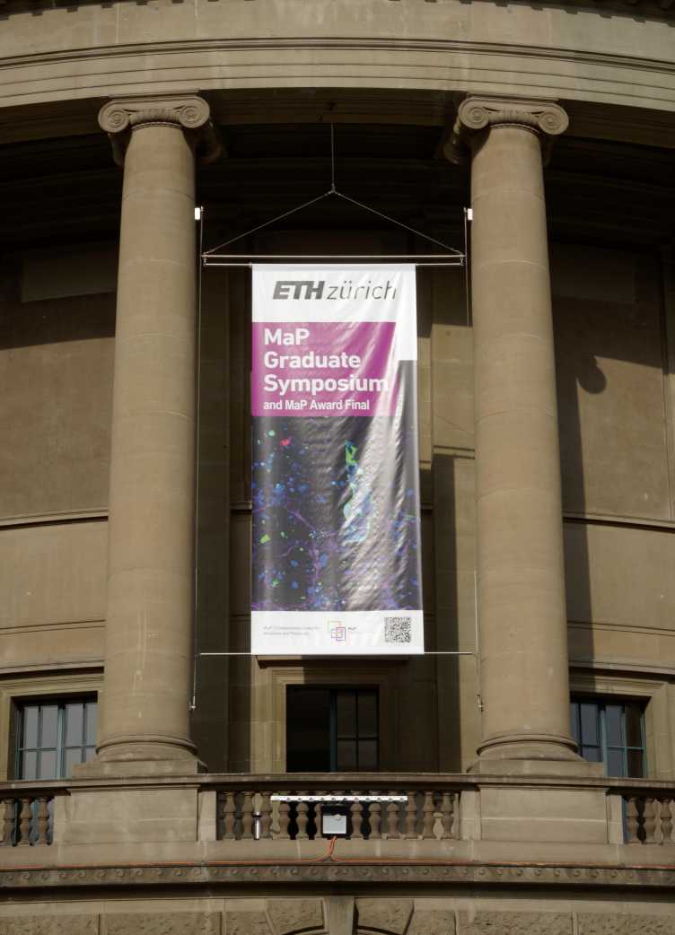 Banner of MaP Graduate Symposium outside ETH main building