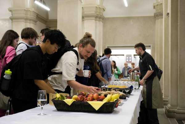 Catering buffet with fruit and drinks